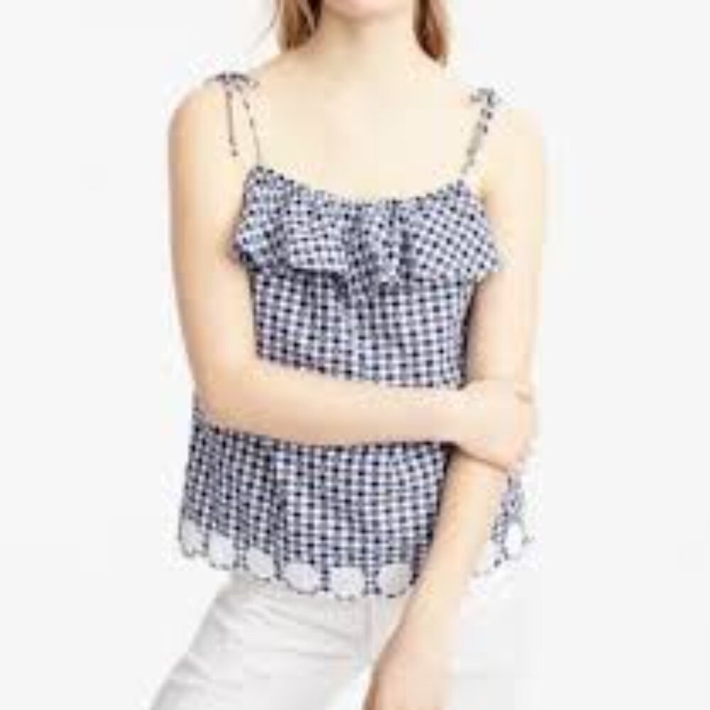 J. Crew | Tie-Shoulder Ruffle Top in Gingham Plaid